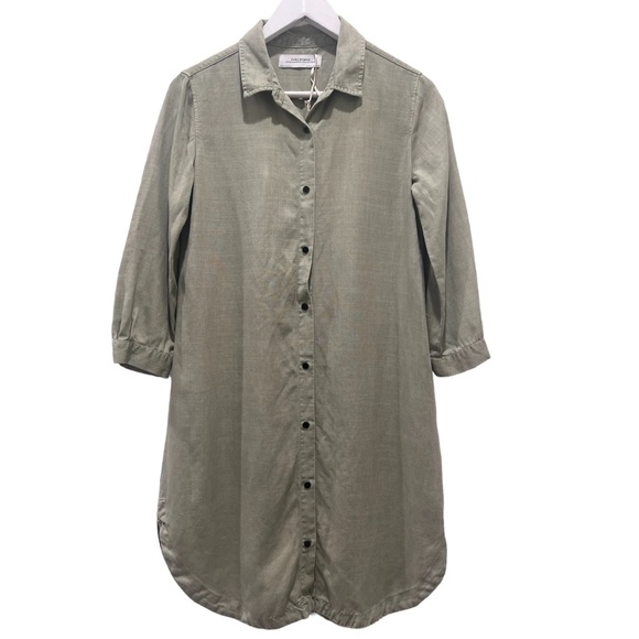 Zara Military Army Green  Tencel Chambray 3/4 Sleeve Button Down Beach Tunic 💜 - Picture 2 of 12